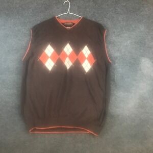Knockout Jeans Sweater Vest Men 2XL Brown Argyle Cotton Tight Knit V Neck Casual